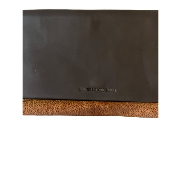 Brunello Cucinelli Leather Clutch Colorblock Brown Tan NWT - Picture 10 of 16